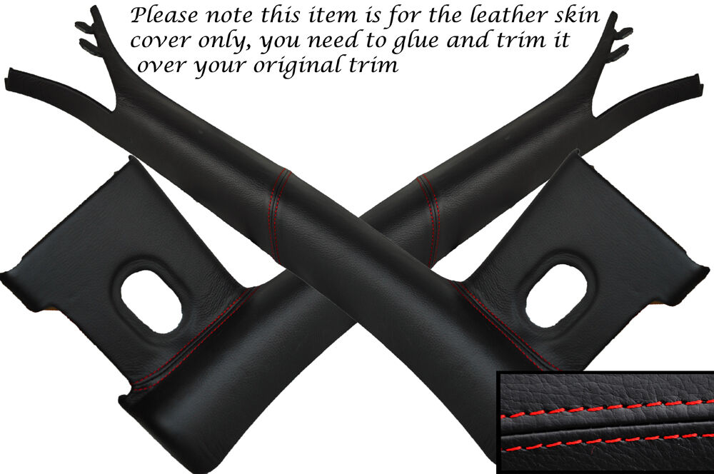 RED STITCH 2X WINDSHIELD PILLAR COVERS FITS FORD MUSTANG CONVERTIBLE 05-09