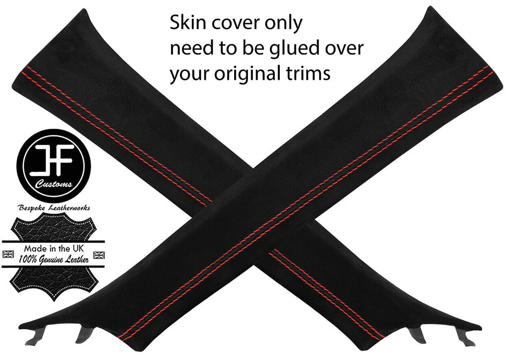 RED STITCH 2X A POST PILLAR SUEDE COVERS FOR TOYOTA GT86 SUBARU BRZ 12-18