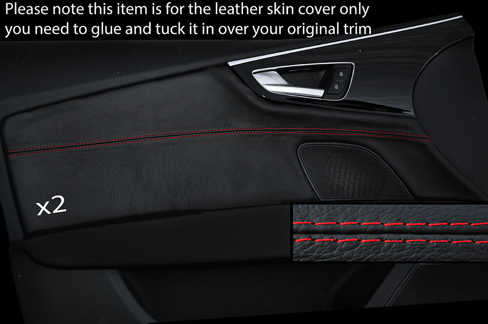 RED STITCH 2X FRONT DOOR CARD TRIM LEATHER SKIN COVERS FITS AUDI A7 2010-2015
