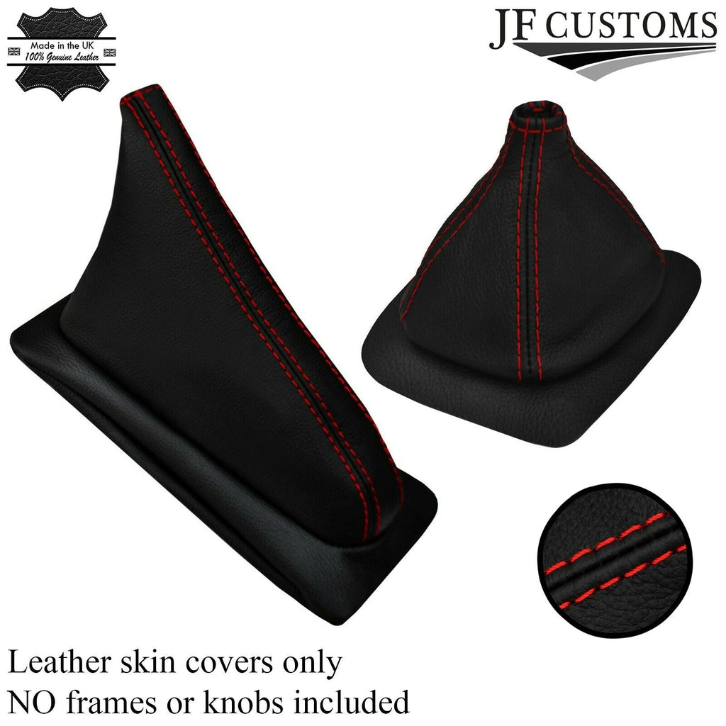 RED STITCH LEATHER GEAR+HANDBRAKE GAITER SET OVER RUBBER FOR FIAT X1/9 X19