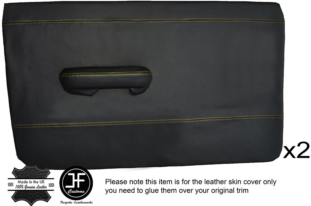 YELLOW STICH 2X FRONT FULL DOOR CARD LEATHER COVERS FITS TRIUMPH DOLOMITE SALOON