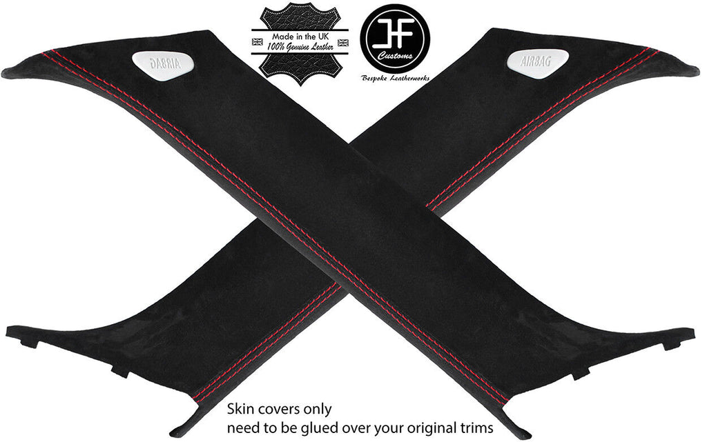 RED STITCH 2X A PILLAR REAL SUEDE COVERS FITS BMW MINI COOPER R56 07-13