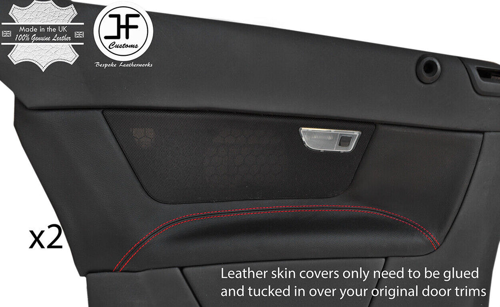 RED STITCH 2X REAR DOOR CARD TRIM REAL LEATHER COVERS FOR VOLVO C70 06-14