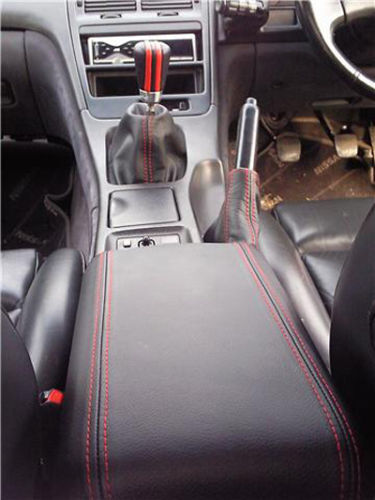 FITS NISSAN 300ZX ARMREST COVER + GAITERS SET RED STITCH CUSTOM NEW MADE IN UK