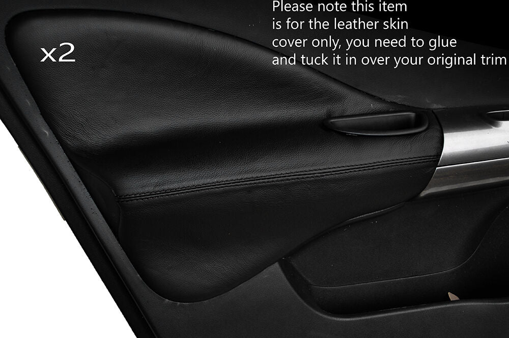 BLACK STITCH 2X FRONT DOOR CARD TRIM LEATHER SKIN COVERS FITS NISSAN JUKE 10-15