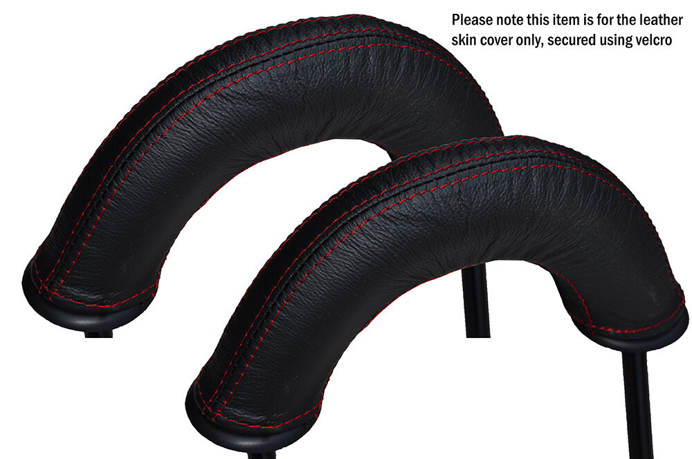 RED STITCH 2X REAR HEADREST SKIN COVERS FITS PEUGEOT 206 CC CONVERTIBLE 00-10