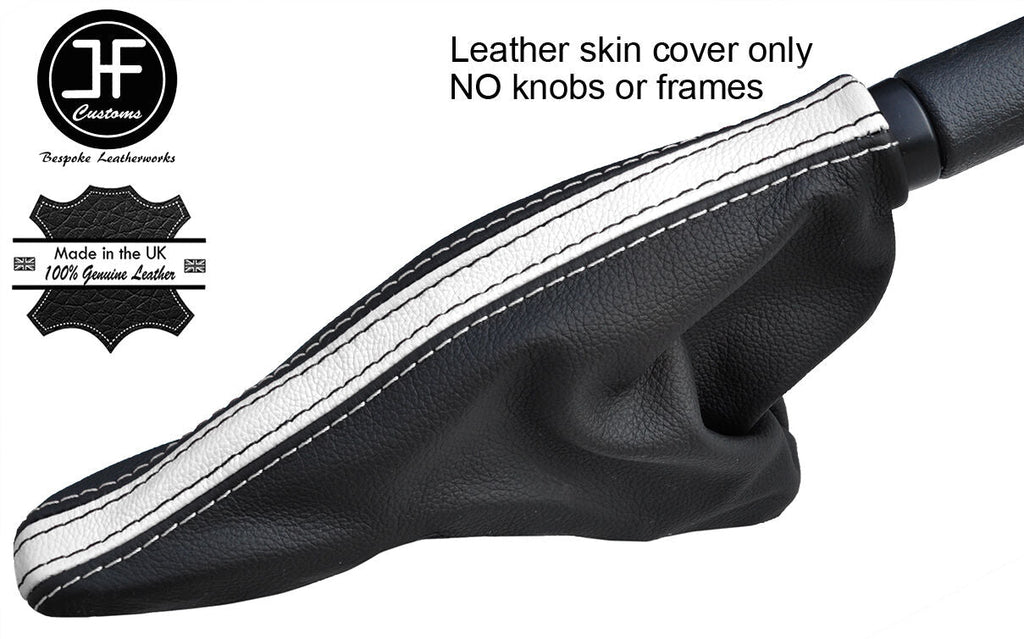 BLACK & WHITE TOP GRAIN LEATHER HANDBRAKE GAITER FOR BMW MINI R50 R52 R53 01-06