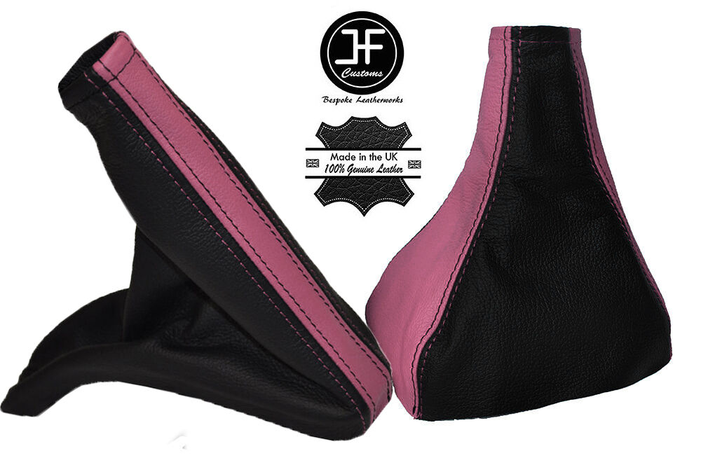 BLACK & PINK LEATHER GEAR & HANDBRAKE GAITER FITS VAUXHALL OPEL VECTRA B 96-02