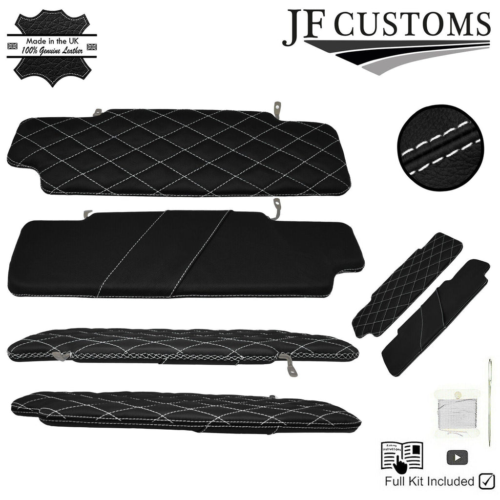 JF2 WHITE CROSS DIAMOND STITCH 2X SUN VISOR COVERS FOR LAND ROVER DEFENDER 07-14