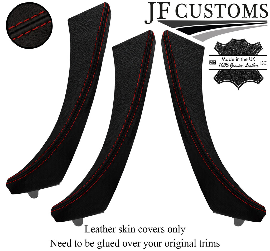 D RED  STITCH ITALIAN LEATHER 3X DOOR HANDLE COVERS FOR BMW E90 E91 E9X