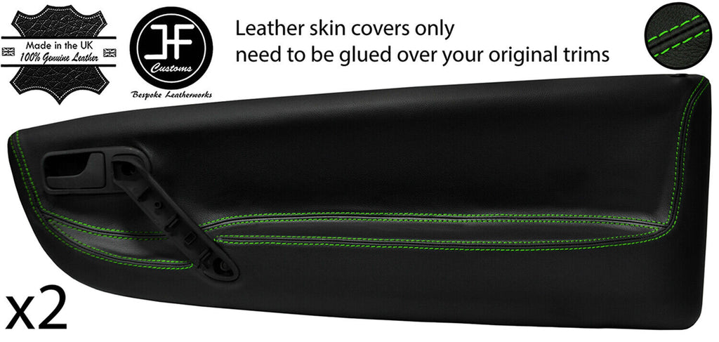 GREEN STITCH 2X FRONT DOOR CARD TRIM LEATHER COVERS FITS VW LUPO 98-05 STYLE 2