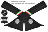 BLACK STITCH 2X A PILLAR ITALIAN FLAG REAL LEATHER COVERS FOR FIAT 500 07-15