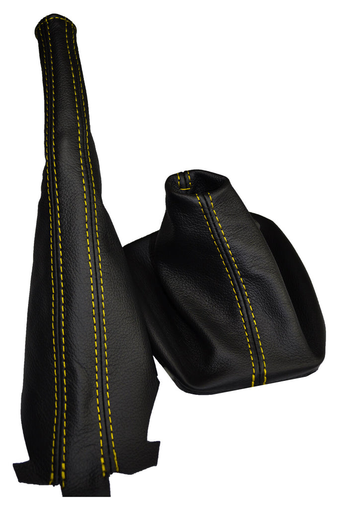 YELLOW DOUBLE STITCH FITS VW GOLF MK4 4 IV BORA 98-05 LEATHER GEAR + HANDBRAKE