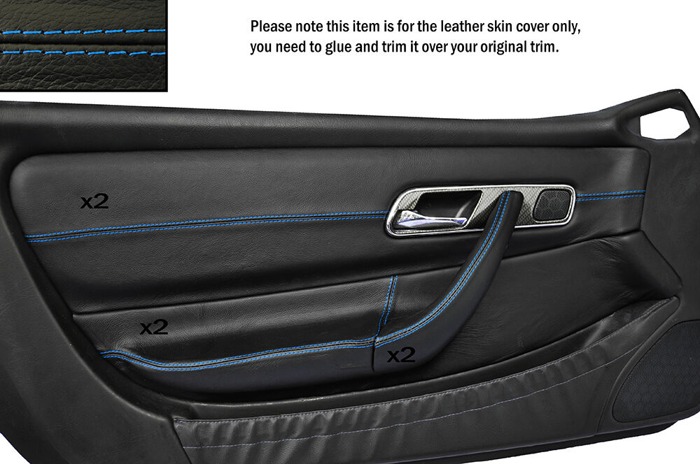 BLUE STITCH 2X FRONT DOOR CARD TRIMS SKIN COVERS FITS MERCEDES SLK R170 96-04