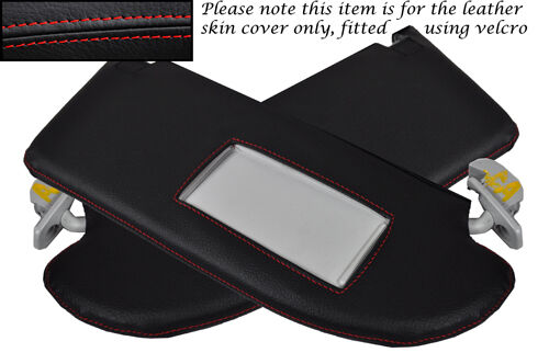 RED STITCH 2X SUN VISORS LEATHER SKIN COVERS FITS SEAT IBIZA 2009+ CUSTOM NEW