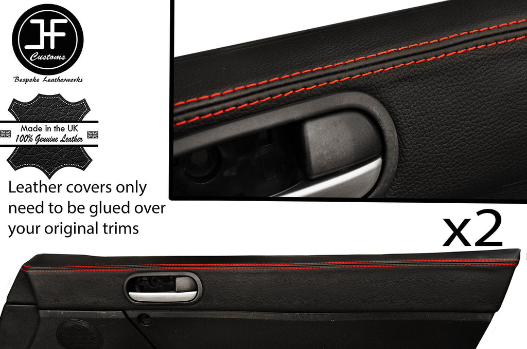 RED STITCH 2X TOP DOOR CARD PAD TRIM LEATHER COVERS FITS MAZDA MX5 MK3 05-14
