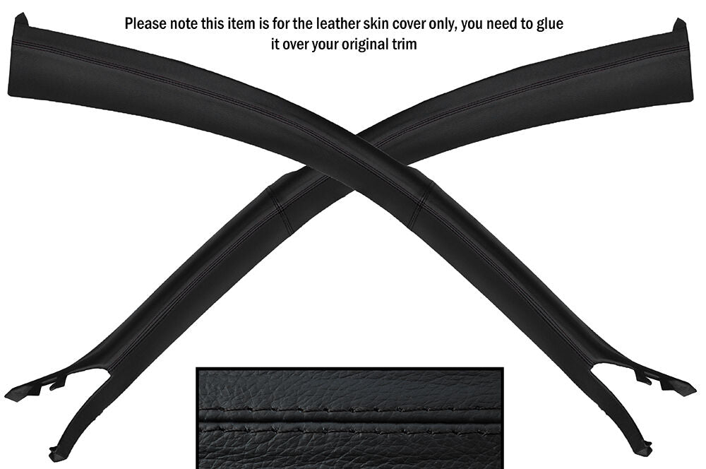 BLACK STITCH 2X A POST PILLAR LEATHER SKIN COVERS FITS FORD MUSTANG COUPE 05-09