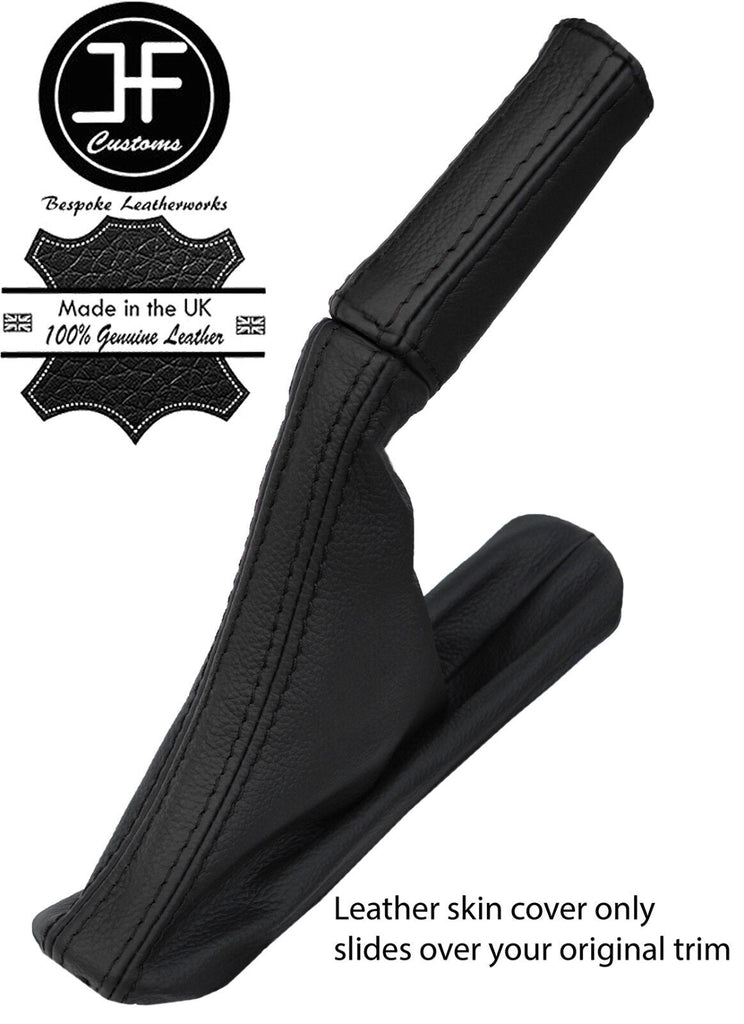 BLACK & BLACK TOP GRAIN LEATHER HANDBRAKE+HANDLE COVERS FOR FORD MUSTANG 15-17