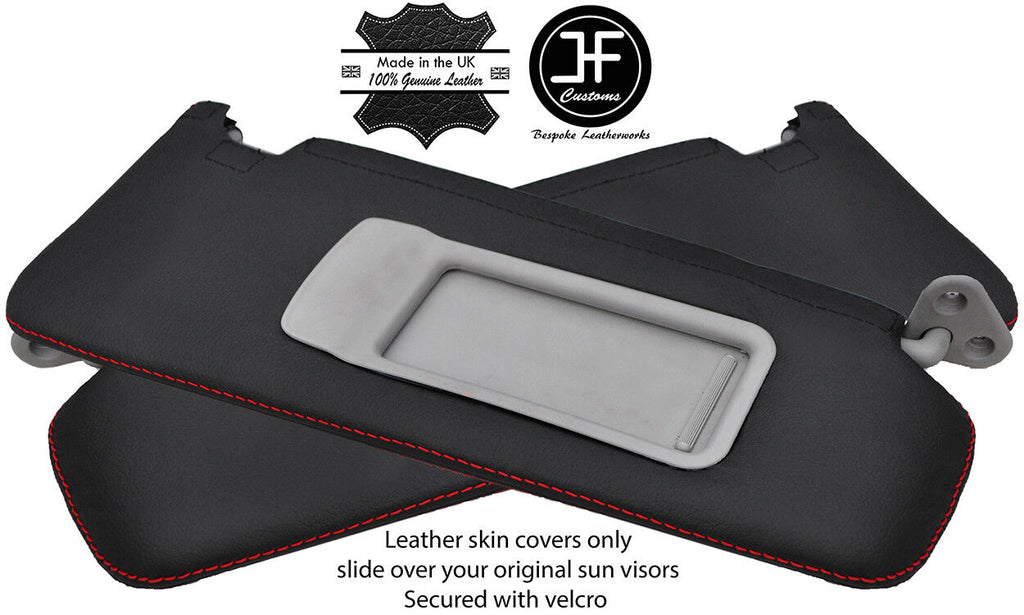 RED STITCH 2X SUN VISORS REAL LEATHER COVERS FITS BMW 3 SERIES E90 2005-2013
