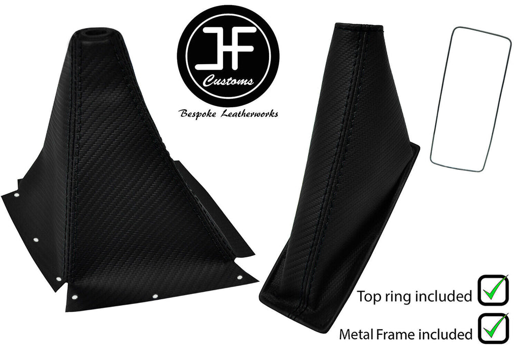BLACK STITCH CARBON VINYL GAITERS+FRAME+TOP RING FOR NISSAN SKYLINE R33 93-1998