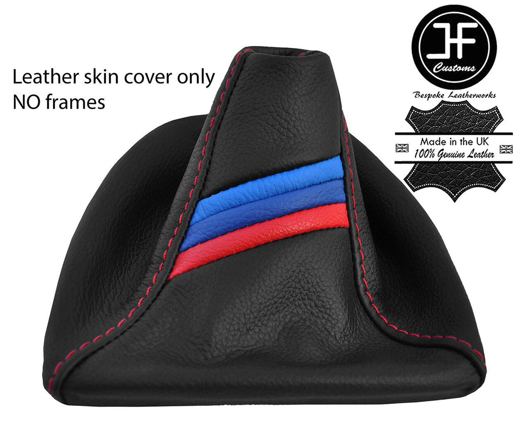 RED STITCH TRI STRIPE TOP GRAIN LTHR MANUAL GEAR GAITER FOR BMW 5 E60 E61 04-11