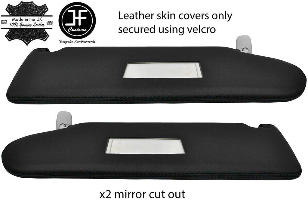 BLACK STITCH 2X SUN VISOR LEATHER COVER FOR VW T6 TRANSPORTER 2 MIRROR CUTOUT