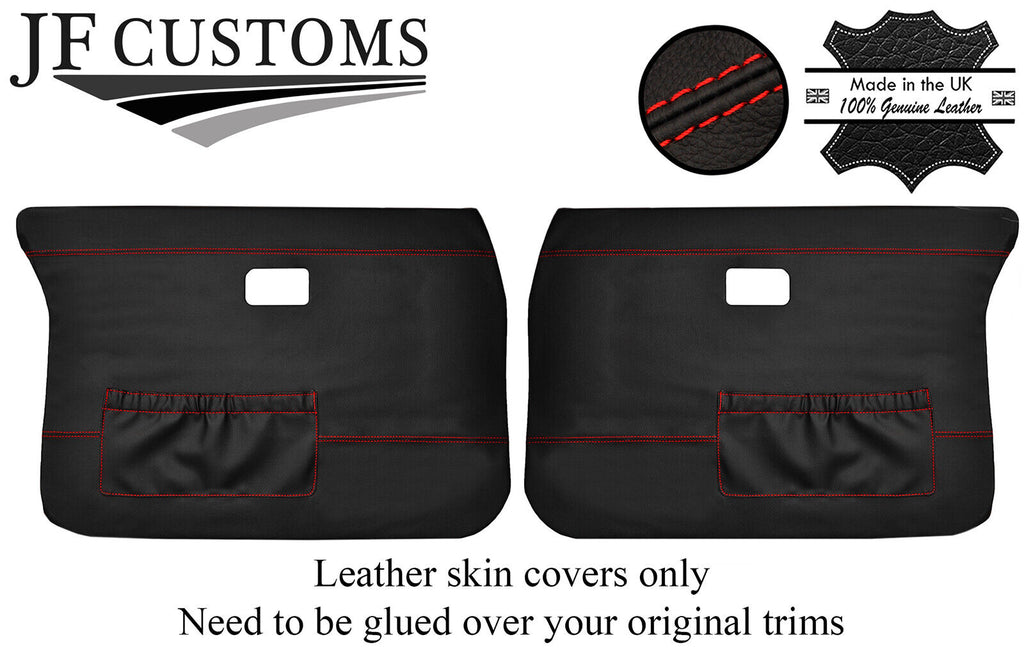 RED STICH 2X FRONT DOOR CARD LEATHER COVER FITS VOLVO 144 145 244 245 264 265
