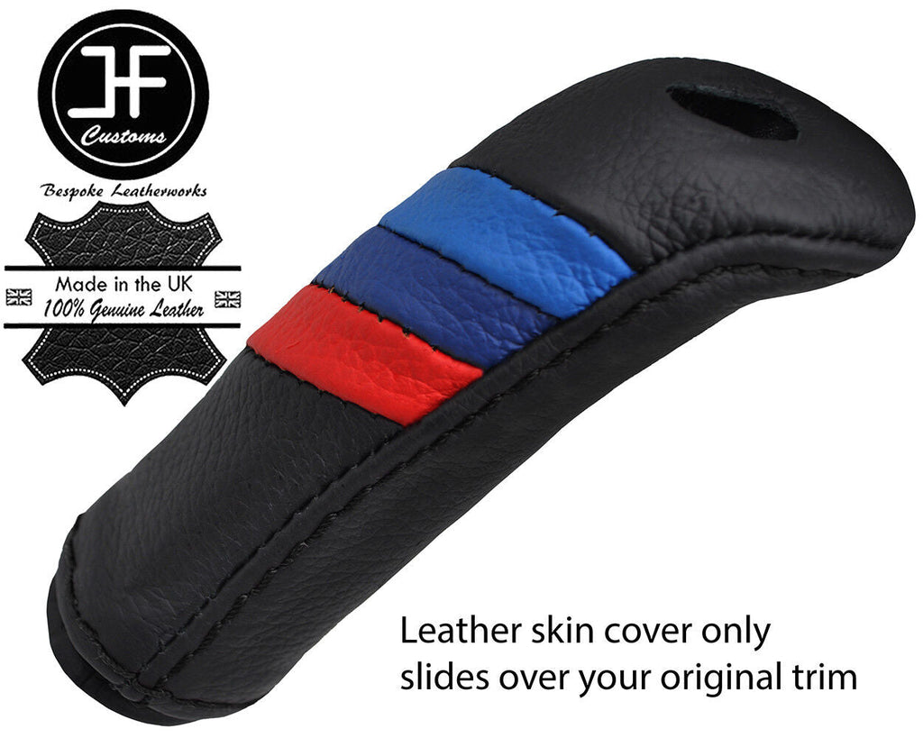 BLACK STITCH TRI STRIPE HANDBRAKE HANDLE LEATHER COVER FITS BMW X5 E53 2000-2006