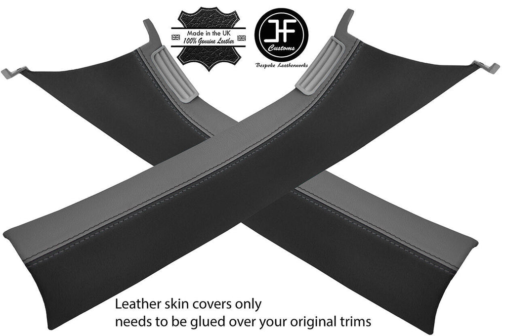 BLACK & GREY REAL LEATHER 2X A PILLAR COVERS FOR VW T5 TRANSPORTER CARAVELLE