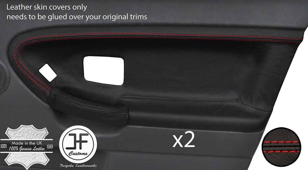 RED STITCH 2X FRONT DOOR CARD LEATHER COVER FOR BMW E36 SALOON TOURING STYLE 2