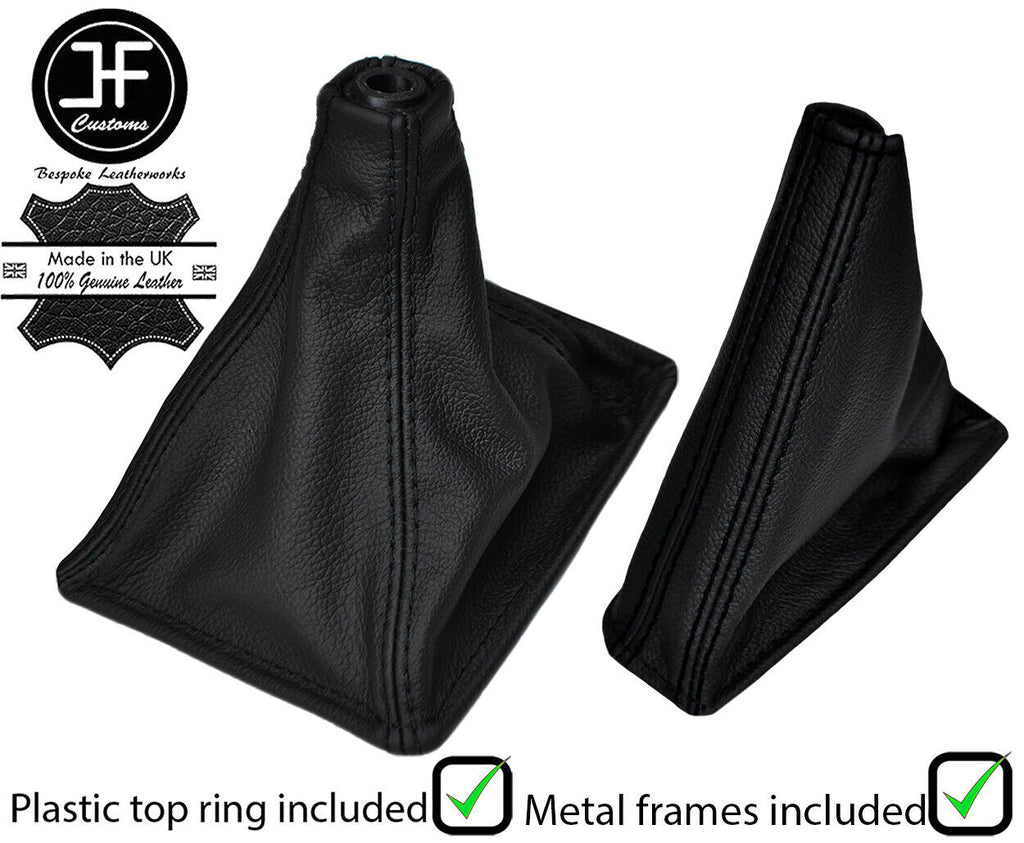 BLACK STITCH LEATHER GAITER SET+METAL FRAME+TOP RING FITS NISSAN SKYLINE R32