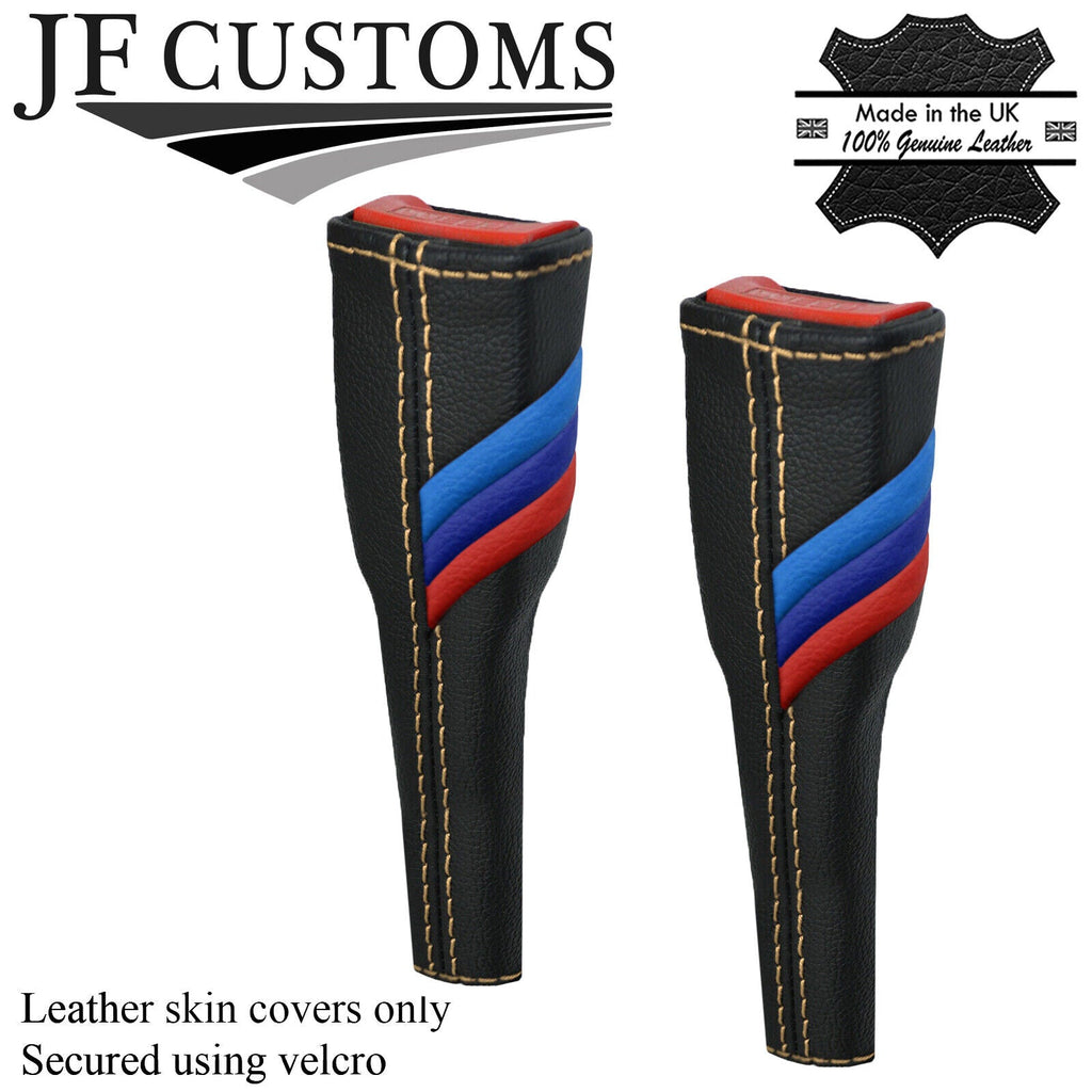 CREAM STITCH TRI STRIPE 2X SEAT BELT STALK LONG COVERS FITS BMW E90 E91 E92 E93