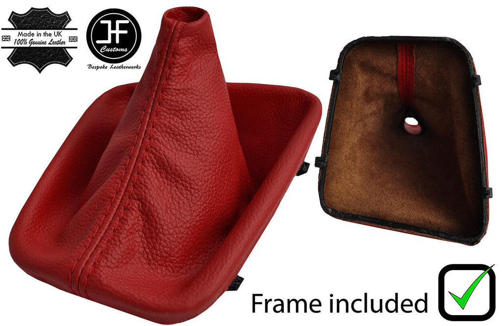 DARK RED REAL LEATHER MANUAL GEAR GAITER+PLASTIC FRAME FOR BMW E46 1999-2005