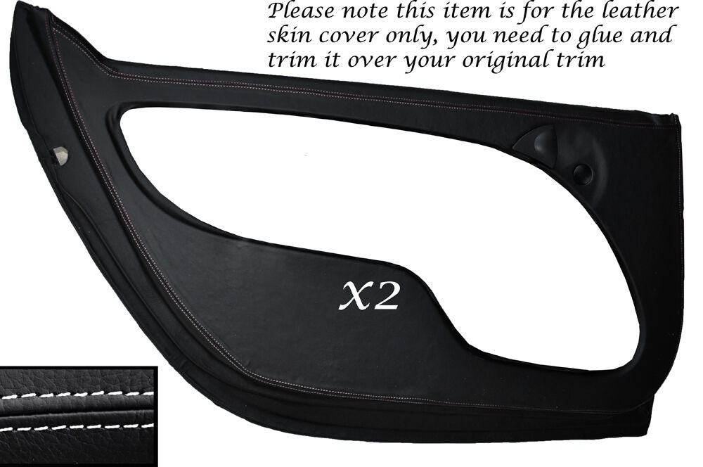 WHITE STITCH 2X OUTER DOOR LEATHER SKIN COVERS FITS SMART FORTWO 450 1998-2007