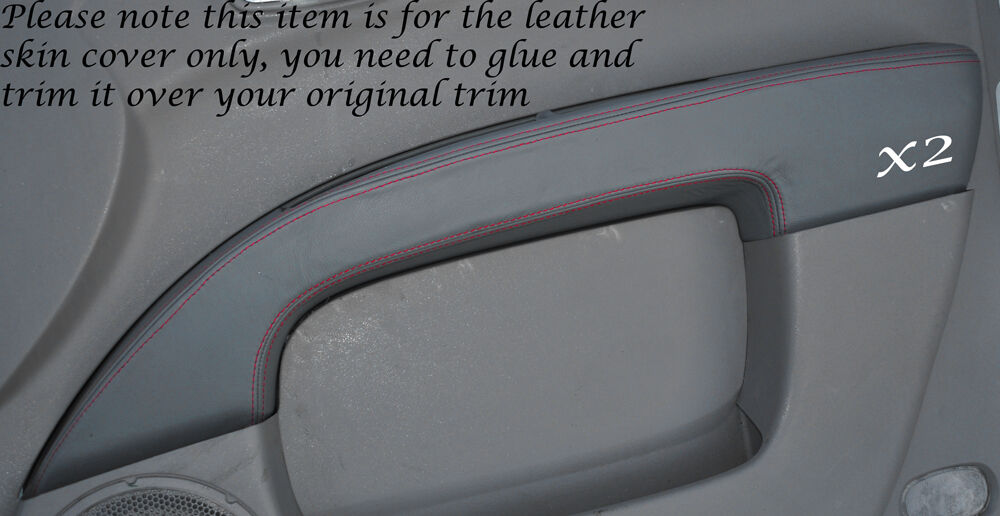 RED STITCH 2X GREY FRONT DOOR CARD TRIM SKIN COVER FITS MITSUBISHI L200 06-14