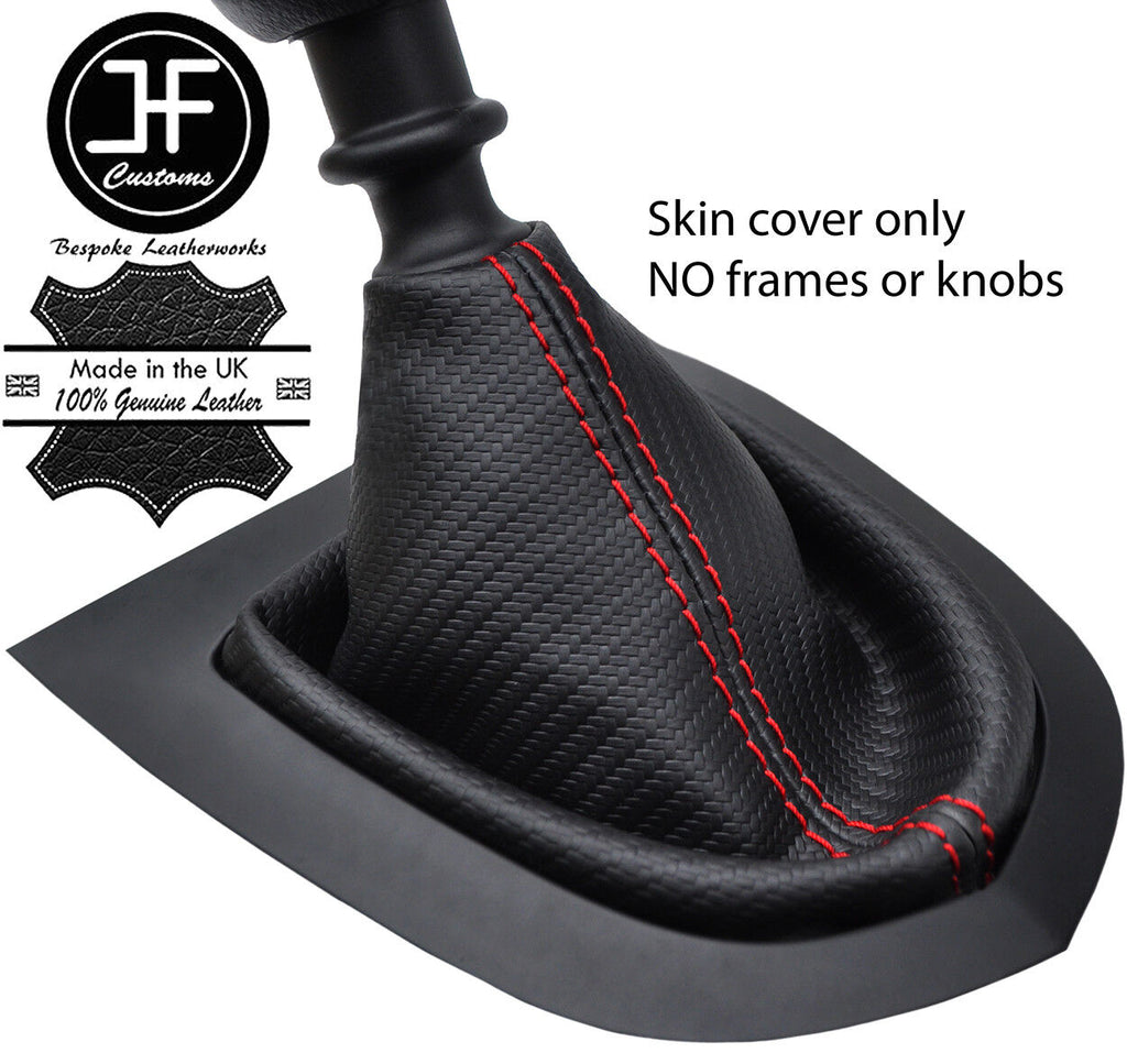 RED STITCH CARBON FIBER VINYL MANUAL GEAR GAITER FITS PEUGEOT RCZ 2009-2015