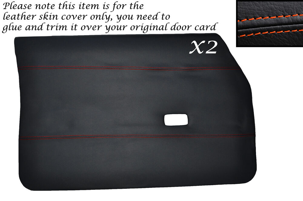 ORANGE STITCH 2X FRONT DOOR CARDS LEATHER SKIN COVERS FITS FORD CORTINA MK4 MK5