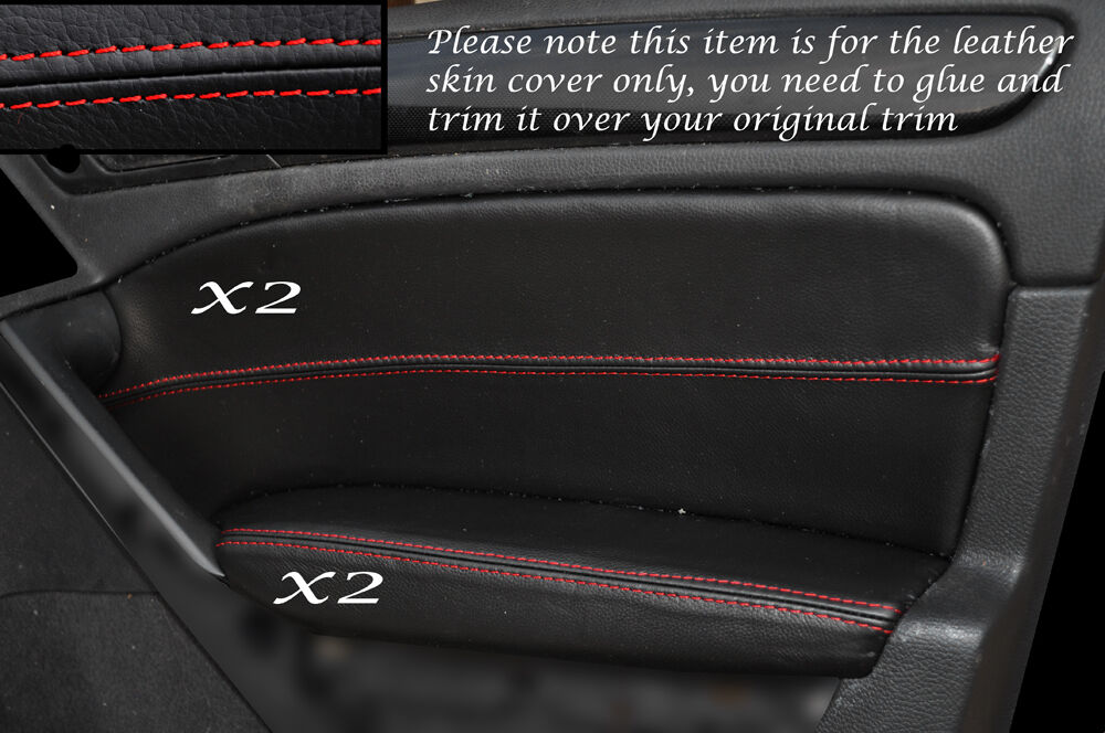 RED STITCH 2X FRONT DOOR CARD TRIM SKIN COVERS FITS VW GOLF MK6 VI 08-13 5DR