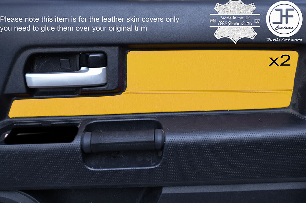 YELLOW LEATHER 2X FRONT DOOR CARD TRIM COVERS FITS TOYOTA FJ CRUISER 2007-2015
