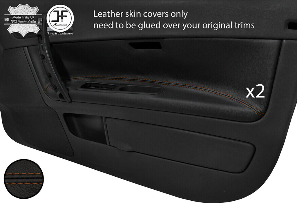 BROWN STITCH 2X FRONT DOOR CARD TRIM LEATHER COVERS FOR VOLVO C70 06-14 STYLE 2