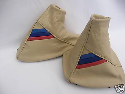 FITS BMW E36 E46 SET OF CREAM LEATHER GAITERS TRI STRIPES CUSTOM NEW MADE IN UK