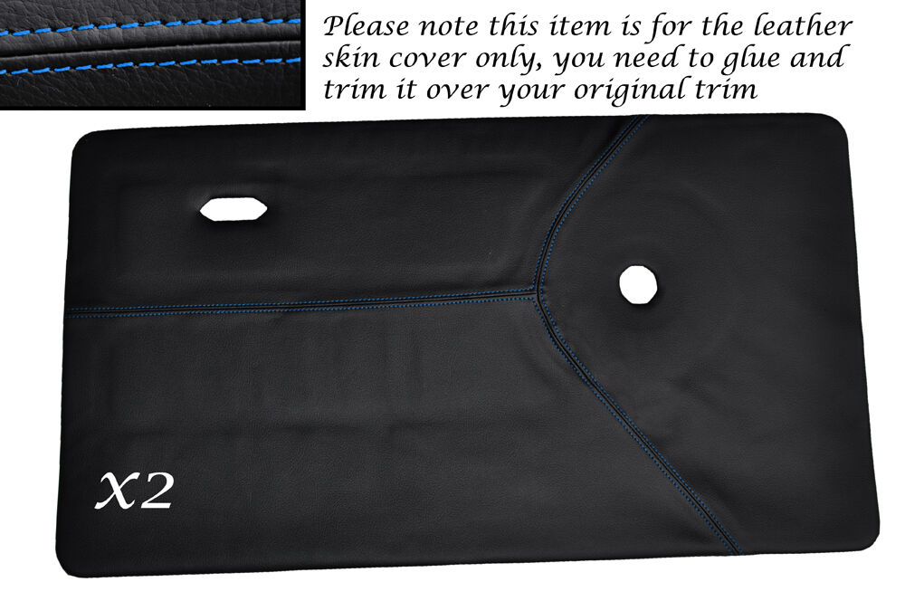 BLUE STITCH 2X FRONT DOOR CARDS LEATHER SKIN COVERS FITS MINI CLASSIC COOPER