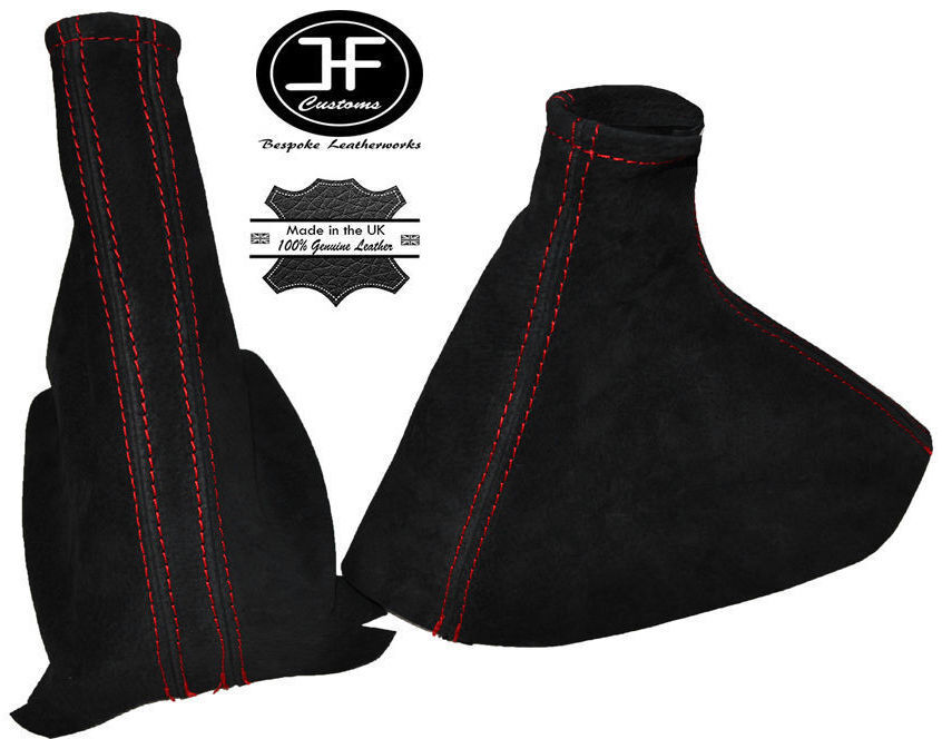 RED STITCHING FITS CORSA C 2000-2006 GEAR & HANDBRAKE GAITER SET PU SUEDE