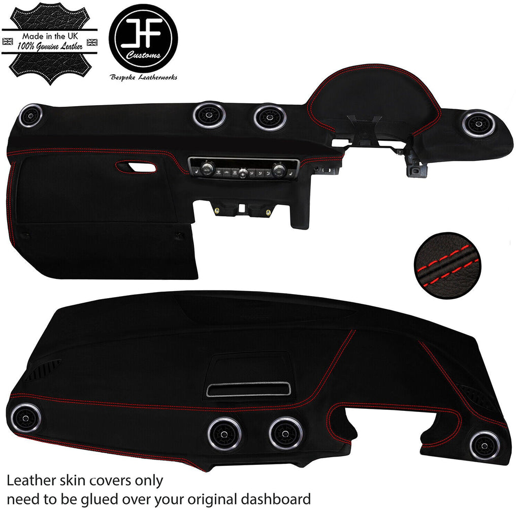 RED STITCH DASH DASHBOARD REAL LEATHER COVER FITS AUDI A3 8V 2013-2020