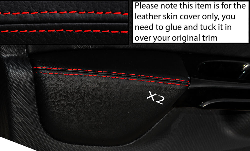 RED STITCH 2X FRONT DOOR CARD ARMREST SKIN COVERS FITS RENAULT CLIO 2013+