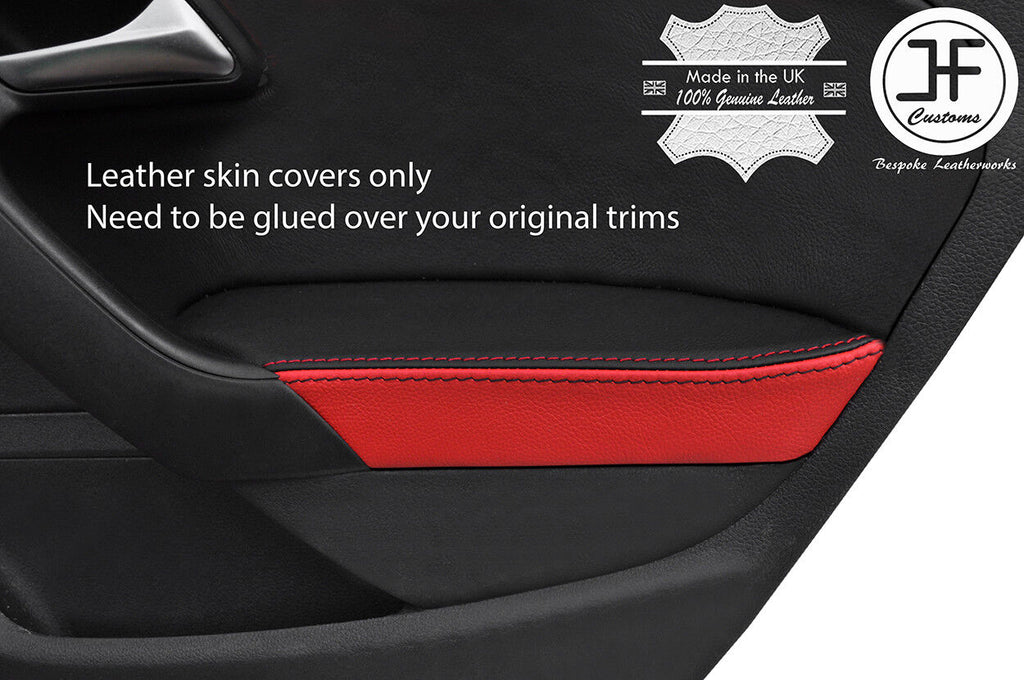 BLACK & RED 2X REAR DOOR ARMREST LEATHER COVER FOR VW POLO MK8 09-16 5 DOOR