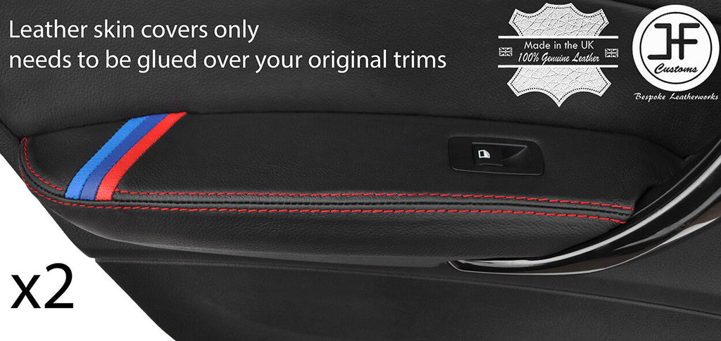RED STITCH TRI STRIPE 2X REAR DOOR ARMREST LEATHER COVERS FOR BMW F20 2011-2017