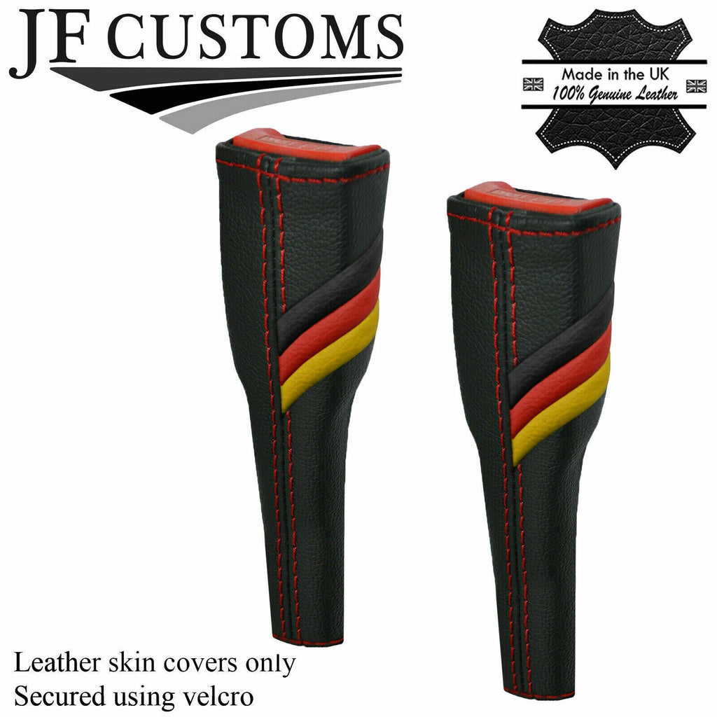 DARK RED STITCH GERMAN STRIPES 2X SEAT BELT LONG COVERS FOR AUDI Q2 2016-2022