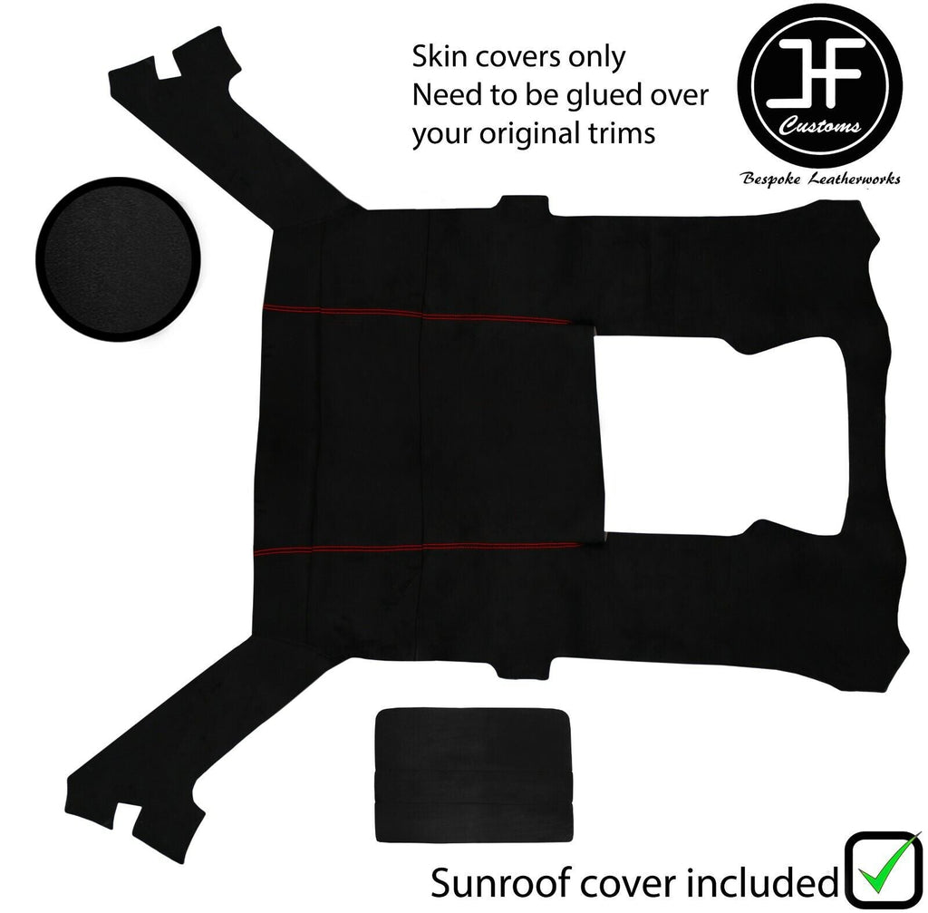 RED STITCH LUXE SUEDE HEADLINER SUN ROOF COVER FOR BMW E30 81-92 COUPE