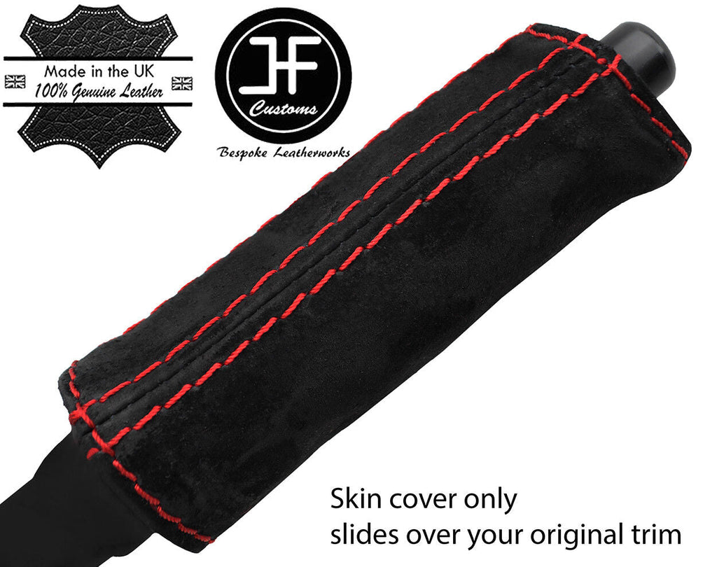 RED STITCH HANDBRAKE HANDLE REAL SUEDE COVER FOR BMW 3 SERIES E36 1991-1998